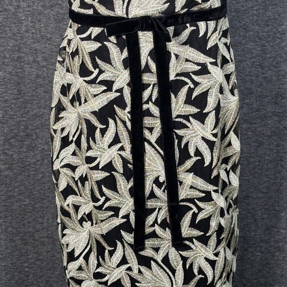Sam Edelman Strapless Platinum Leafy Embroidery Mermaid Midi Dress Black Size 8 - Picture 4 of 12